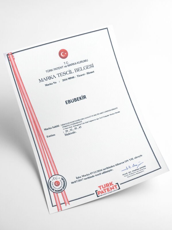 Ebubekir® Marka Tescil Belgesi